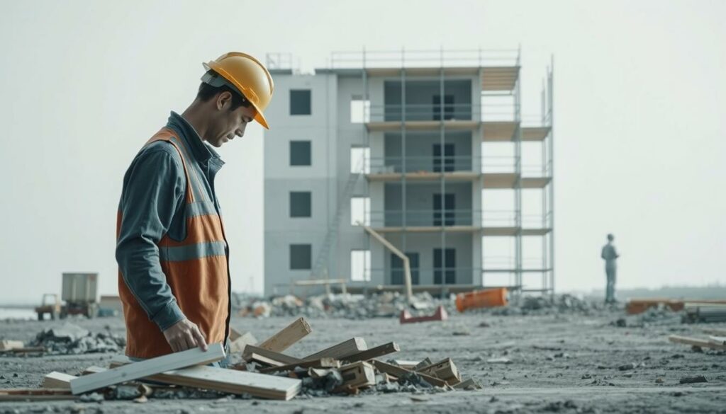 A-serene-minimalist-scene-depicting-the-aftermath-of-a-construction-site-incident.-In-the-1024x585 6 conseils pour négocier une Assurance Dommages Ouvrage 2025 au meilleur prix !