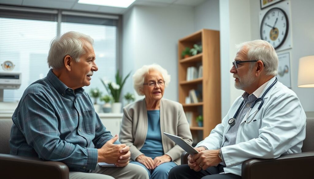 Image-de-deux-personnes-agees-se-consultant-avec-un-professionnel-de-sante-1024x585 Mutuelle senior pour nouveau retraité : comment la choisir ? Quel prix ?