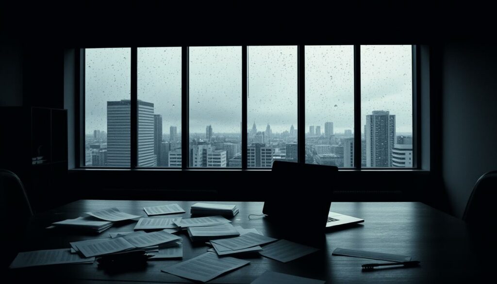 A-stark-austere-office-setting-with-a-sense-of-unease.-In-the-foreground-a-desk-with-1024x585 Assurance auto pour résilié : quel assureur choisir ? Quel prix ?