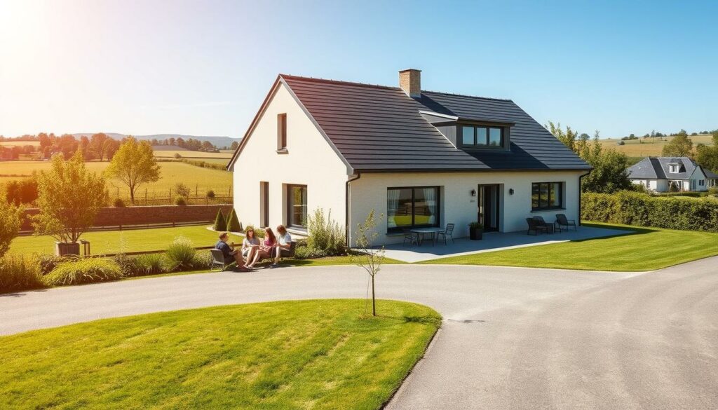 A-sunny-modern-French-countryside-scene-with-a-newly-built-single-family-home-surrounded-by-1024x585 Prêt à taux zéro : les maisons, grandes gagnantes du nouveau PTZ en 2025
